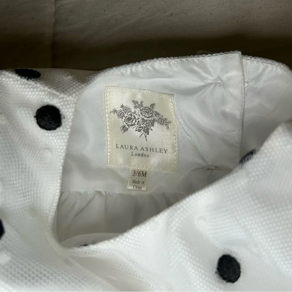 NEW Laura Ashley Infant White Black Polka Dot Dress Baby Girl’s Size 3-6 Months